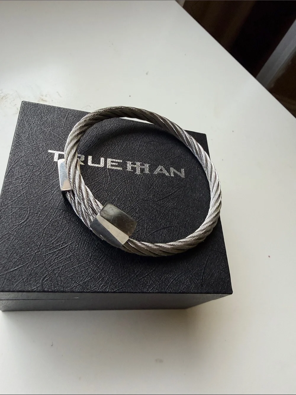 Silver Cable Cuff Bracelet with Pearl End Caps - Silver